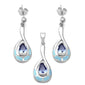 Natural Larimar & Tanzanite .925 Sterling Silver Earring & Pendant Set