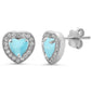 Natural Larimar & Pave Cz Heart .925 Sterling Silver Earrings