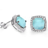 Cushion Cut Natural Larimar & Cz .925 Sterling Silver Earrings