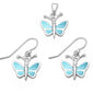 Natural Larimar Butterfly .925 Sterling Silver Pendant & Earrings Set