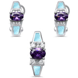 Natural Larimar, Amethyst & Cz Earring & Pendant .925 Sterling Silver Set