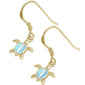 Yellow Gold Plated Natural Larimar Turtle .925 Sterling Silver Earrings
