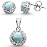 Elegant! Natural Larimar Halo .925 Sterling Silver Earring & Pendant Set