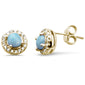 Yellow Gold Plated Halo Round Natural Larimar .925 Sterling Silver Earrings