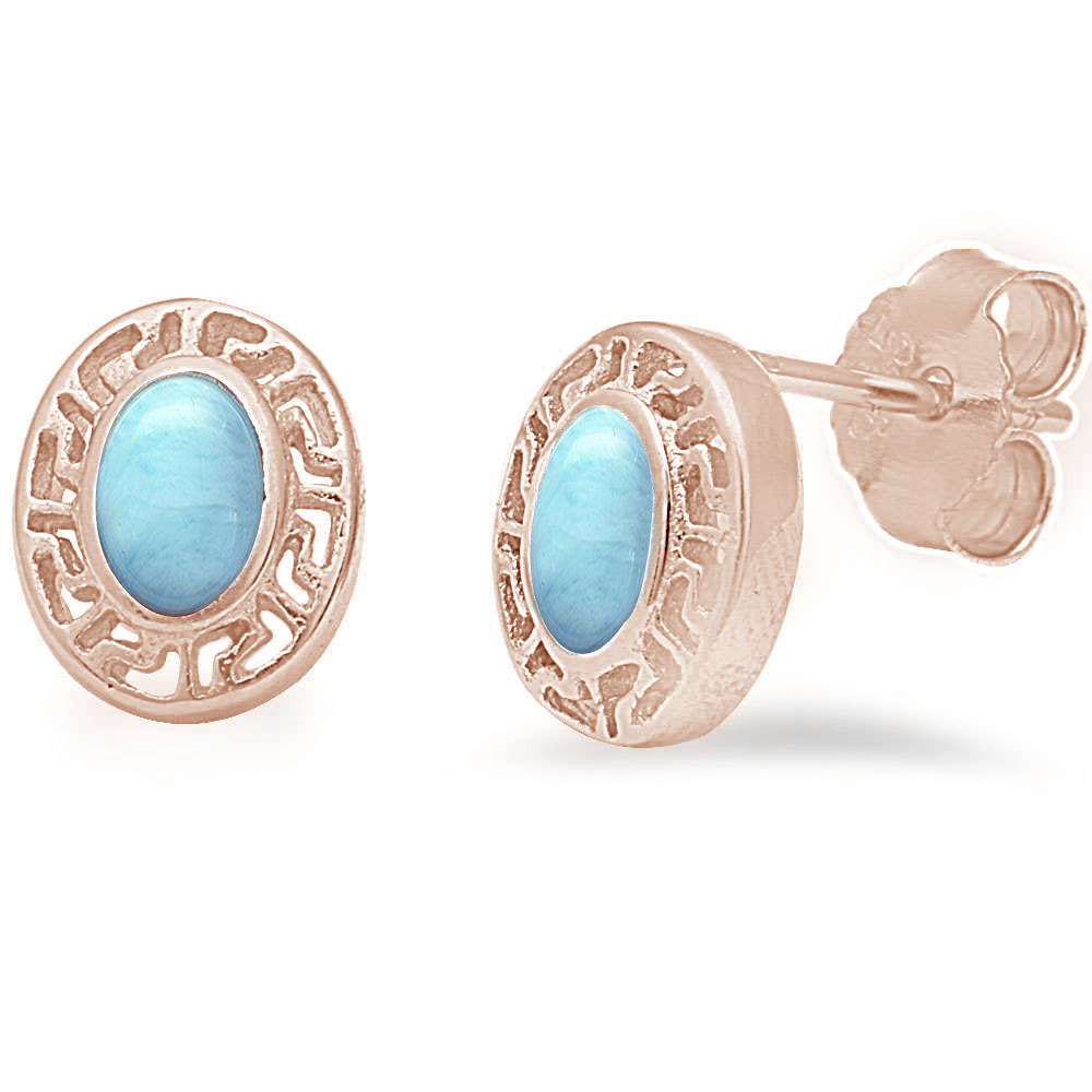 Rose Gold Plated Larimar Oval Stud .925 Sterling Silver Earrings