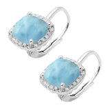 Natural Larimar Cushion Cut .925 Sterling Silver Earrings