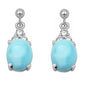 Dangling Oval Natural Larimar & CZ .925 Sterling Silver Earrings