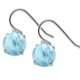 Pendientes redondos de plata de ley .925 con larimar natural