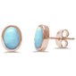Rose Gold Plated Oval Shape Natural Larimar .925 Sterling Silver Earrings