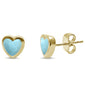 Yellow Gold Plated Natural Larimar Heart Shape Stud .925 Sterling Silver Earrings