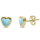 Yellow Gold Plated Natural Larimar Heart Shape Stud .925 Sterling Silver Earrings