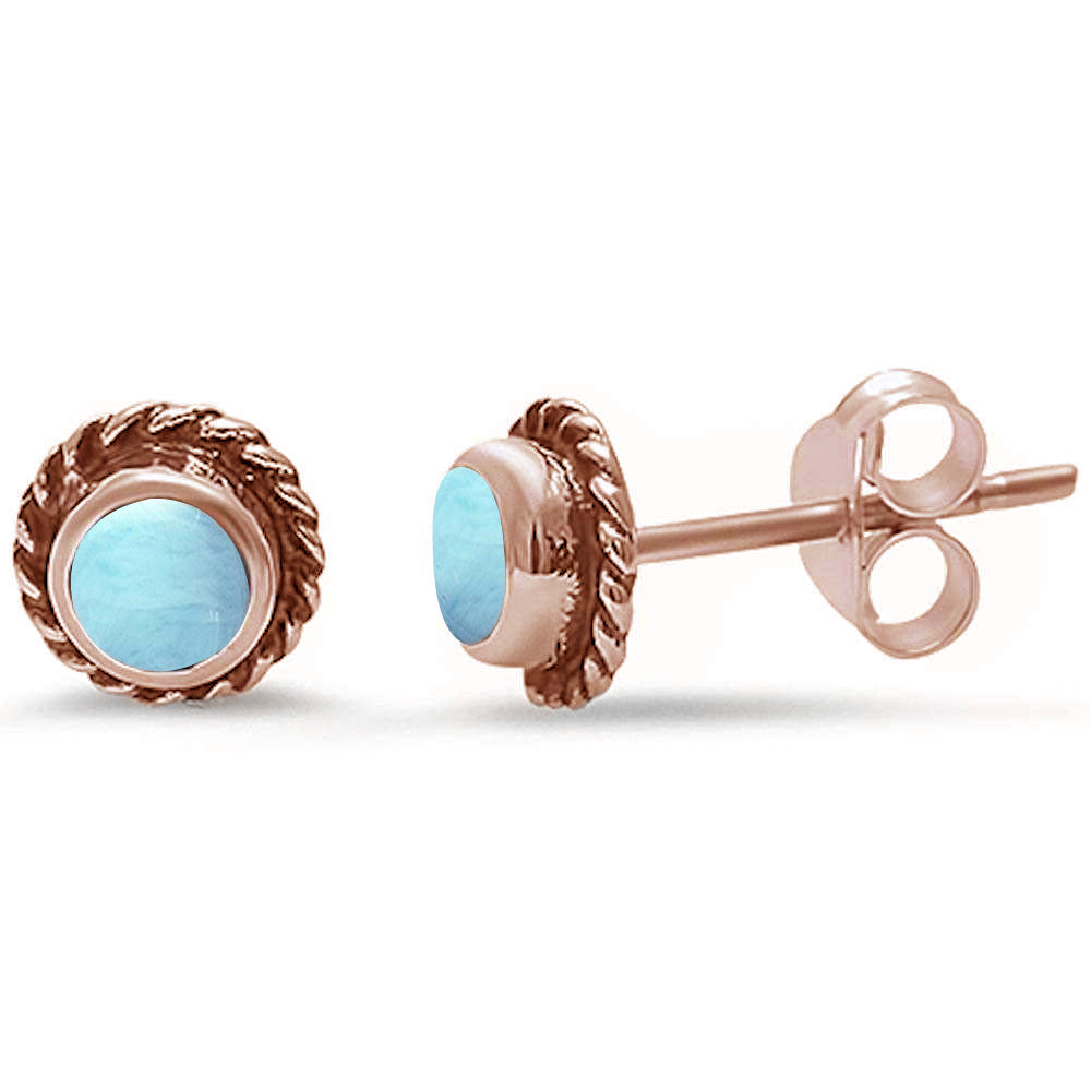 Rose Gold Plated Natural Larimar Stud .925 Sterling Silver Earrings