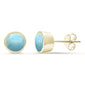Yellow Gold Plated Natural Larimar Bezel Stud .925 Sterling Silver Earrings