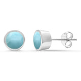 Natural Larimar Bezel Stud .925 Sterling Silver Earrings