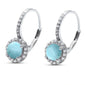 Round Natural Larimar & Cubic Zirconia .925 Sterling Silver Earrings
