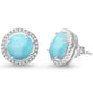 Natural Larimar Halo .925 Sterling Silver Earrings