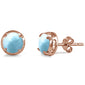 Round Shape Rose Gold Plated Natural Larimar Stud  .925 Sterling Silver Earrings