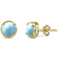Yellow Gold Plated Round Shape Natural Larimar Stud  .925 Sterling Silver Earrings
