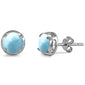 Round Shape Natural Larimar Stud  .925 Sterling Silver Earrings