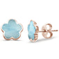 Rose Gold Plated Natural Larimar Flower .925 Sterling Silver Earrings