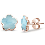 <span>CLOSEOUT! </span>Rose Gold Plated Natural Larimar Flower .925 Sterling Silver Earrings