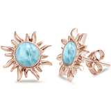 <span>CLOSEOUT! </span>Rose Gold Plated Natural Larimar Sun .925 Sterling Silver Earrings