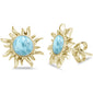 Yellow Gold Plated Natural Larimar Sun .925 Sterling Silver Earrings