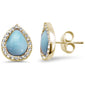 Yellow Gold Plated Pear Halo Tear Drop Natural Larimar .925 Sterling Silver Earrings