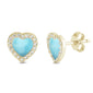 Yellow Gold Plated Natural Larimar & Cz Heart Stud .925 Sterling Silver Earrings