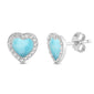 Natural Larimar & Cz Heart Stud .925 Sterling Silver Earrings