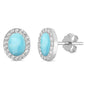 Natural Larimar r& Cz Oval Stud .925 Sterling Silver Earrings