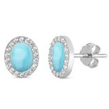Natural Larimar r& Cz Oval Stud .925 Sterling Silver Earrings
