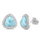 Natural Larimar & Cubic Zirconia Trillion Cut .925 Sterling Silver Earrings