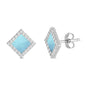 Natural Larimar Diamond Shape Stud .925 Sterling Silver Earrings