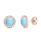 Rose Gold Plated Natural Larimar & Cz Stud Halo .925 Sterling Silver Earrings