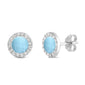 Natural Larimar & Cz Stud Halo .925 Sterling Silver Earrings