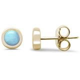 Yellow Gold Plated Round Natural Larimar Stud .925 Sterling Silver Earrings