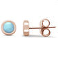 Rose Gold Plated Round Natural Larimar Stud .925 Sterling Silver Earrings