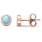 Pendientes de botón redondos de plata de ley .925 chapados en oro rosa con larimar natural