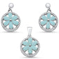 Natural Larimar & Round CZ .925 Sterling Silver Pendant & Earring Set
