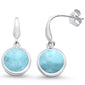 Natural Round Larimar Dangle .925 Sterling Silver Earrings