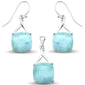 New Natural Larimar Cushion Cut Earring & Pendant .925 Sterling Silver Set