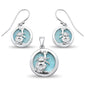 Natural Round Larimar with Monkey Design Earring & Pendant .925 Sterling Silver Set