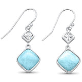 Pendientes colgantes de plata de ley .925 con diseño de princesa y circonitas cúbicas de larimar natural