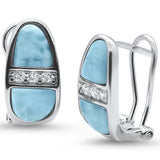 Aretes de plata esterlina .925 con larimar natural y cierre de palanca CZ