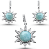 Elegant Starburst Natural Larimar .925 Sterling Silver Earring & Pendant Set
