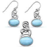 Natural Larimar Oval Shape Spiral Dangle Earring & Pendant .925 Sterling Silver Set