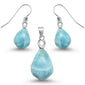 Natural Cut Larimar .925 Sterling Silver Earring & Pendant Set