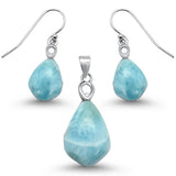 Natural Cut Larimar .925 Sterling Silver Earring & Pendant Set