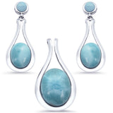 Modern Oval Larimar .925 Sterling Silver Earring & Pendant Set